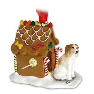 NEW BORZOI DOG CHRISTMAS GINGER BREAD HOUSE ORNAMENT FIGURINE STATUE