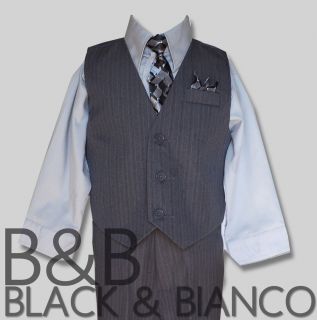 Boys Kids Gray Vest Pinstripes Suit Set Christmas Size 2 3 4 5 6 7 8