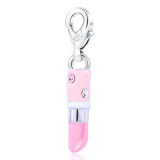 SALE LIPSTICK SHAPE CRYSTAL PINK JEWELRY FASHION CLIP ON CHARMS FOR