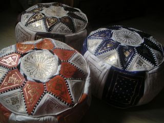 GENUINE FAIR TRADE HAND MADE MOROCCAN LEATHER STAR POUFFE RRP£99 7