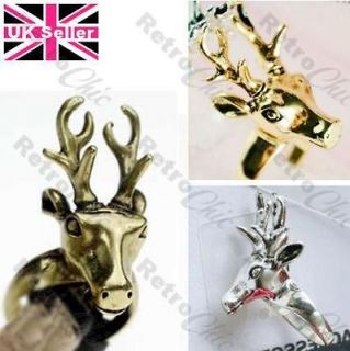 STAG HEAD quality ANTLERS RING gold/silver pltd vintage brass S,M,L,XL