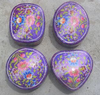 Hand painted Kashmir papier mache trinket box ~ various shapes~purple