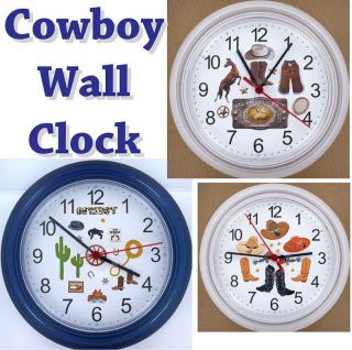 COWBOY WALL CLOCK Rodeo boots COWGIRL Hat Horseshoe New