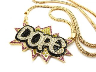NEW ICED OUT DOPE PENDANT & 4mm/36 FRANCO CHAIN HIP HOP NECKLACE