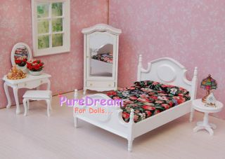 Dollhouse countryside furniture set bed vanity cabinet table stool 5pc