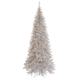 FT GORGEOUS SILVER FIR TREE ~CLEAR LIGHTS ~SLIM PRE LIT LIGHTED
