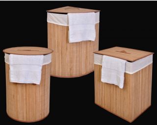 Collapsible Bamboo Laundry Hampers W/ Cotton Liner. ( 3 Shapes