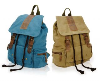 Men Canvas Real Horse Leather Backpack School Book Rucksack Hiking