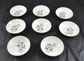 Lot of 8 Fine China Shallow Soup Bowls With Painted White Flowers