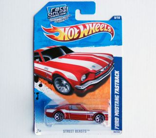 2011 Hot Wheels 89 Ford Mustang Fastback New On Card Red with White