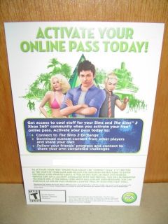 New Unused The Sims 3 Online Pass Xbox 360 Live DLC Code Card