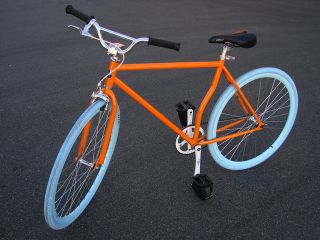 52cm Orange Blue Rim Fixed Gear Road Bike Steel Track Bicycle Single