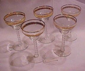 Tall RARE Gold Rim Tiffin Crystal Cocktail Glasses