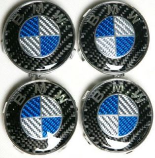 BMW FULL BLUE CARBON FIBER WHEEL CENTER CAPS EMBLEM E90 E60 E46 E39