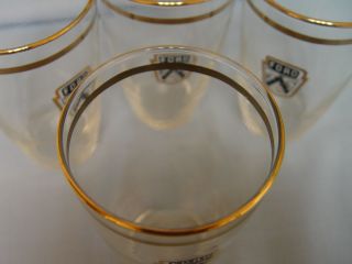 Drinking Glasses Set 4 Vintage Lot 1950s Black Emblem Gold Rim