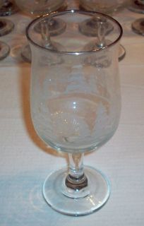 Winter Scene Glass Holiday Wine Goblet Glasses with Gold Rims 2