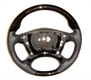 Mercedes CLK W209 SL R230 W211 Black Wood Black Leather Steering Wheel