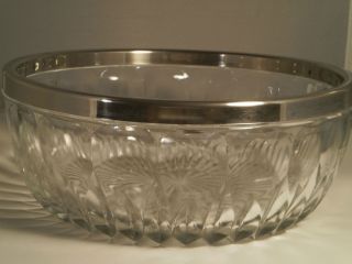 Cut Glass Crystal Serving Bowl Clear with Silver Plated Rim