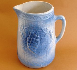 Antique Salt Glaze Stoneware Pitcher Grape Trellis Pattern North Star