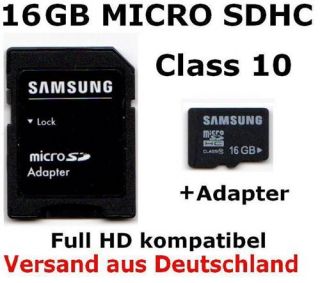 16 GB Micro SDHC Speicherkarte + SD Adapter Samsung Class 10 FULL HD
