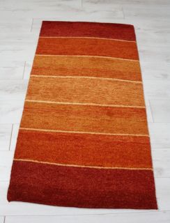 Teppich, reine Schurwolle, Streifen, terrakotta, orange, 70x140cm NEU