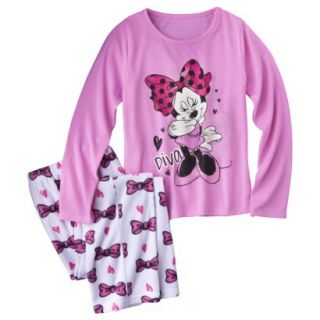 Disney Minnie Mouse Girls 2 Piece Long Sleeve Pajama Set   White/Pink S