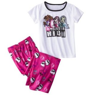 Monster Chic Girls Short Sleeve Pajama Set  Fuchsia M