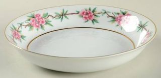 Aichi Malibu Coupe Soup Bowl, Fine China Dinnerware   Pink/White Flowers, Green