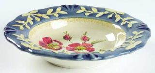 Flora 8 Soup/Pasta Bowl, Fine China Dinnerware   Blue Flowers&Rim,White Embosse