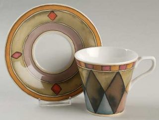 Sasaki China Palazzo Flat Cup & Saucer Set, Fine China Dinnerware   Multicolor D