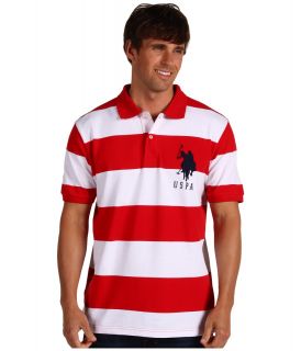 U.S. Polo Assn 2 Color Wide Stripe Polo Mens Short Sleeve Knit (Red)