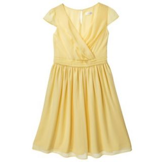 TEVOLIO Womens Chiffon Cap Sleeve V Neck Dress   Yellow   8