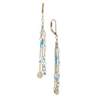 Womens Three Strand Beaded and Metal Linear Drop Earring   Turquoise/Gold