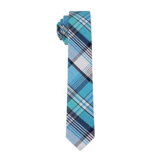 Skinny Tie Madness Mens Blue Plaid Skinny Tie