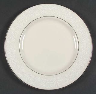 Pickard Brocade Salad Plate, Fine China Dinnerware   White On White,Floral/Leaf