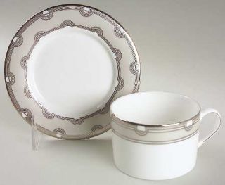 Lenox China Corona Grove Platinum Flat Cup & Saucer Set, Fine China Dinnerware  