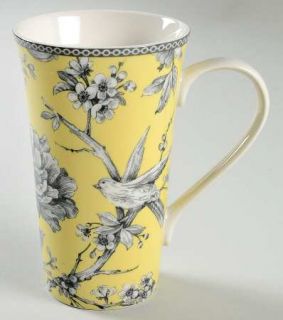 222 Fifth (PTS) Adelaide Yellow Latte Mug, Fine China Dinnerware   Black Floral