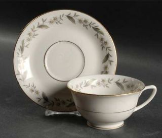 Vogue Gardenia Footed Cup & Saucer Set, Fine China Dinnerware   White Flowers,