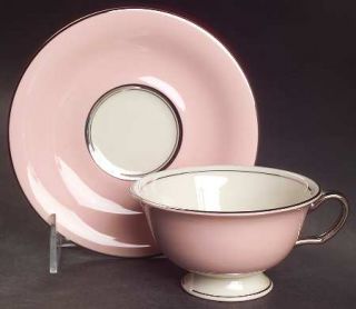 Castleton (USA) Shell Pink Footed Cup & Saucer Set, Fine China Dinnerware   Pink