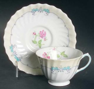 Royal Doulton Picardy Footed Cup & Saucer Set, Fine China Dinnerware   Pink Flor
