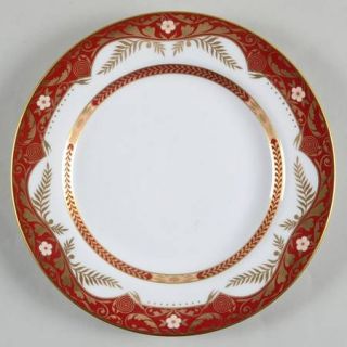 Spode Balmoral Salad Plate, Fine China Dinnerware   Red Edge, White Flowers, Gol