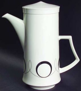 Mikasa Basonge Coffee Pot & Lid, Fine China Dinnerware   Bone,Black Circles&Gray