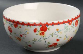 222 Fifth (PTS) Andrea Red Soup/Cereal Bowl, Fine China Dinnerware   Floral,Red