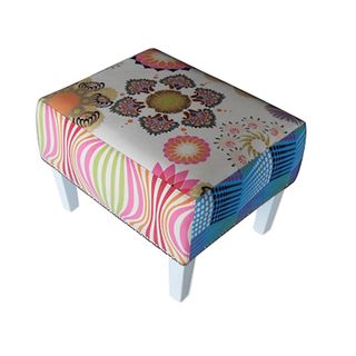 Coral Patchwork Patterned Ottoman