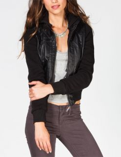 Fleece Sleeve Womens Faux Leather Jacket Black In Sizes X Large, Medi