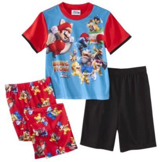 Super Mario Brothers Boys 3 Piece Short Sleeve Pajama Set   8 Red