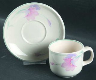 Noritake Mendocino Flat Cup & Saucer Set, Fine China Dinnerware   Misty Isle,Pin