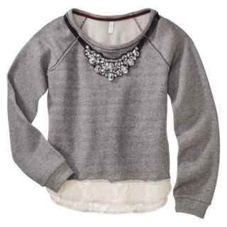 Xhilaration Juniors Lace Trim Sweatshirt with Necklace   Gray S(3 5)