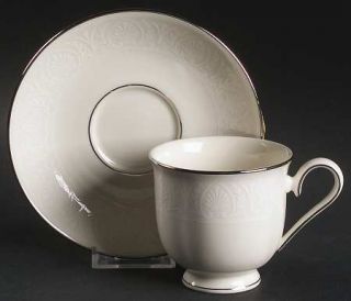 Lenox China Courtyard Platinum Footed Cup & Saucer Set, Fine China Dinnerware  