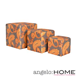Angelohome Carlyle Desert Sunset Brown Paisley 3 Piece Nesting Ottoman Cubes